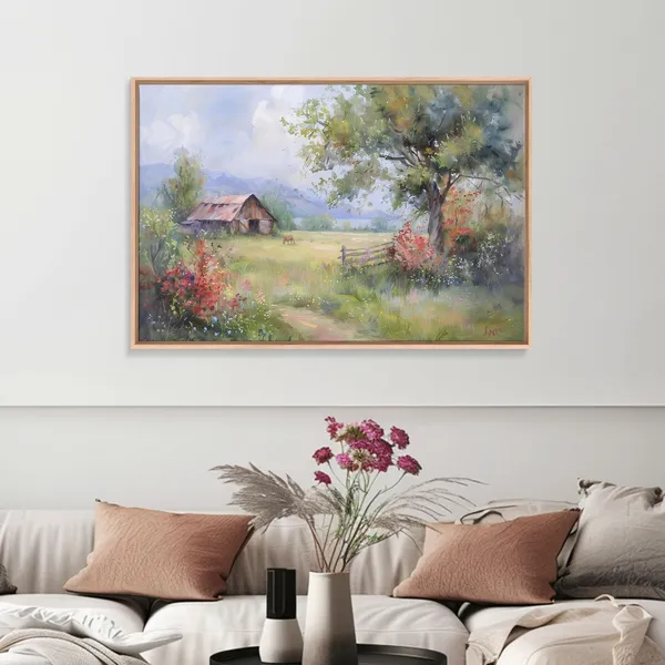 Primitive Rustic Watercolor Art Print, Vintage Country
