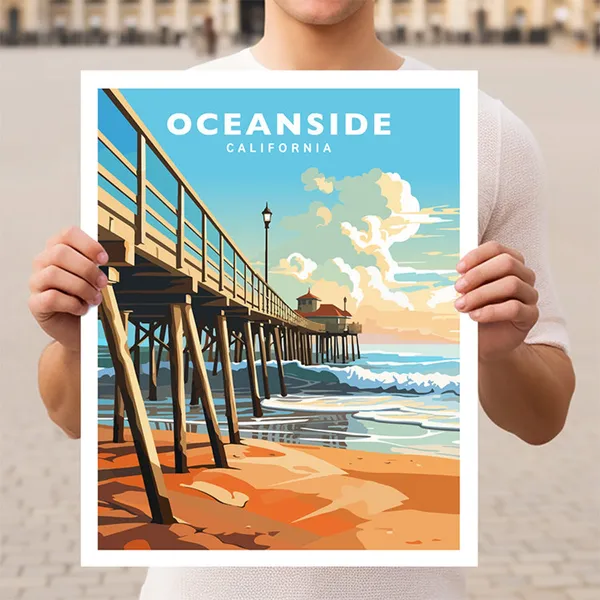 Oceanside California Travel Poster, Coast Travel Art