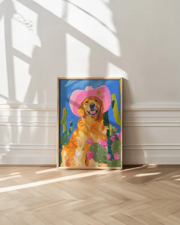 Cowgirl Dog Art Print, Western Preppy Decor