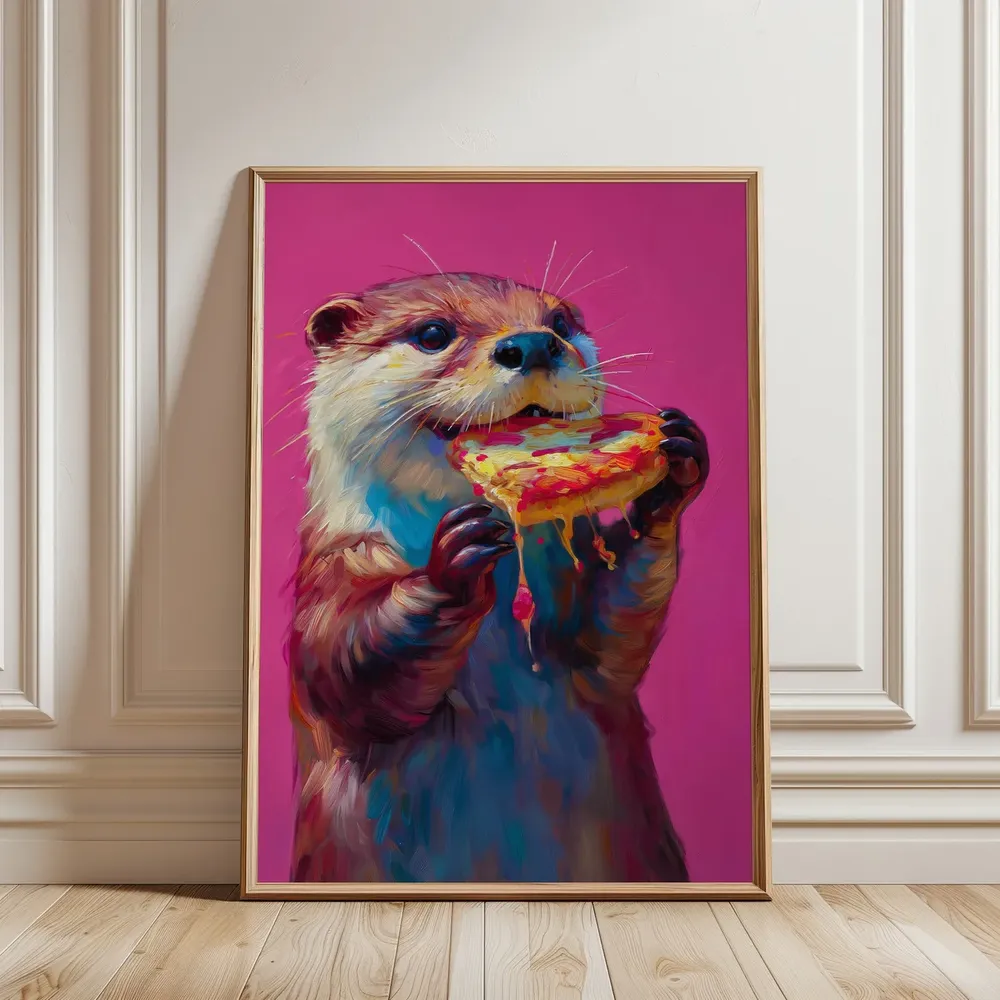 Cute Otter Eating Pizza, Maximalist Food Poster - Image 2