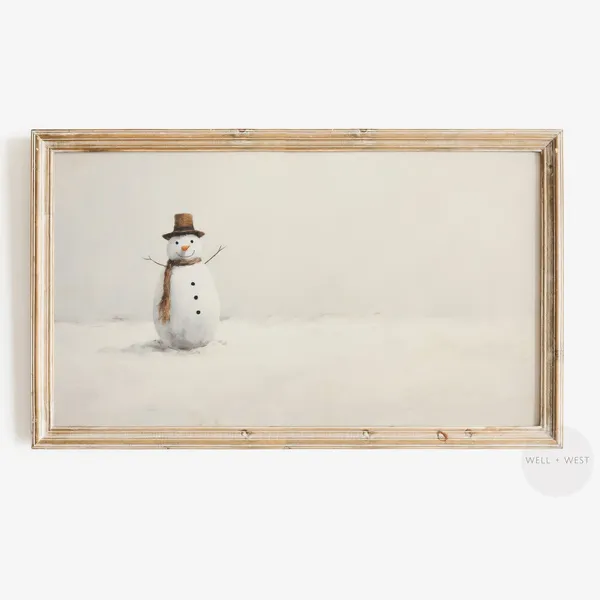 Snowman Portrait, Vintage Style Winter Holiday Art