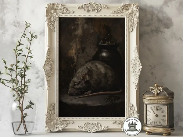 Vintage Rat Oil Painting Print, Dark Academia Halloween Decor