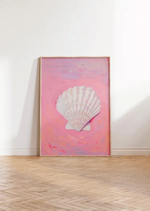 Sea Shell Boho Nursery Art Print, Pink Clam Shell