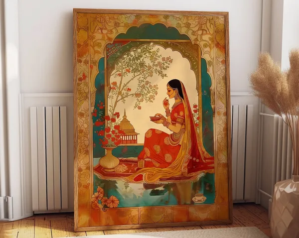 Indian Woman Pichwai Art Print, Cultural Decor