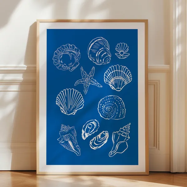 Seashells Blue Coastal Beach House Decor Art Print