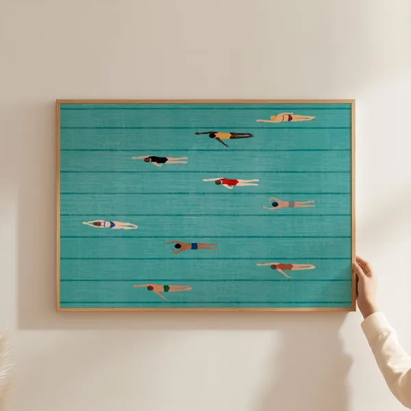 People Swimming in Pool Cute Summer Art Print
