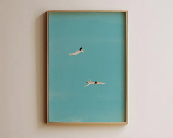 Man And Woman Swimming In Pool, Summer Beach House Art Print