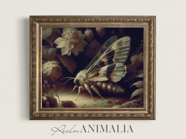 Moth Print, Moody Vintage Cottagecore Wall Art