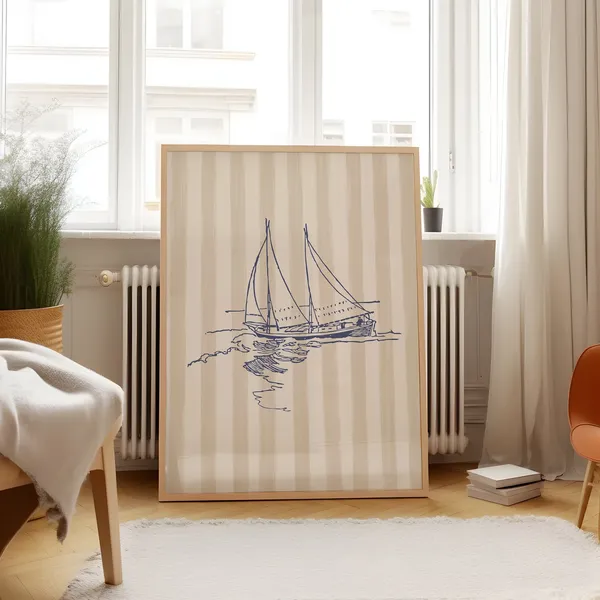 Vintage Sailboat Art Print, Minimalist Nursery Decor