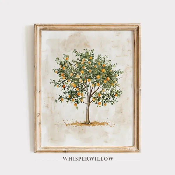 Orange Tree Watercolor Art Print, Kitchen Decor