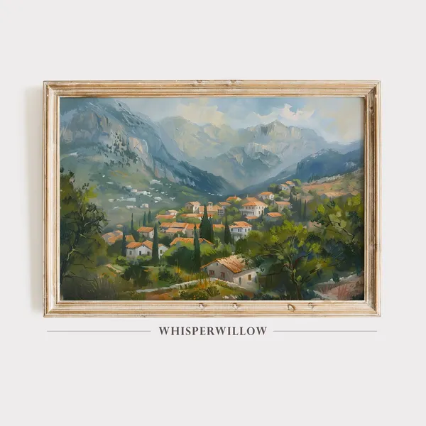 Antique Greek Mountains Oil Painting Print, Europe Decor