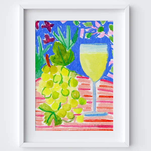 White Wine Grapes Table Scene Watercolour Art Print