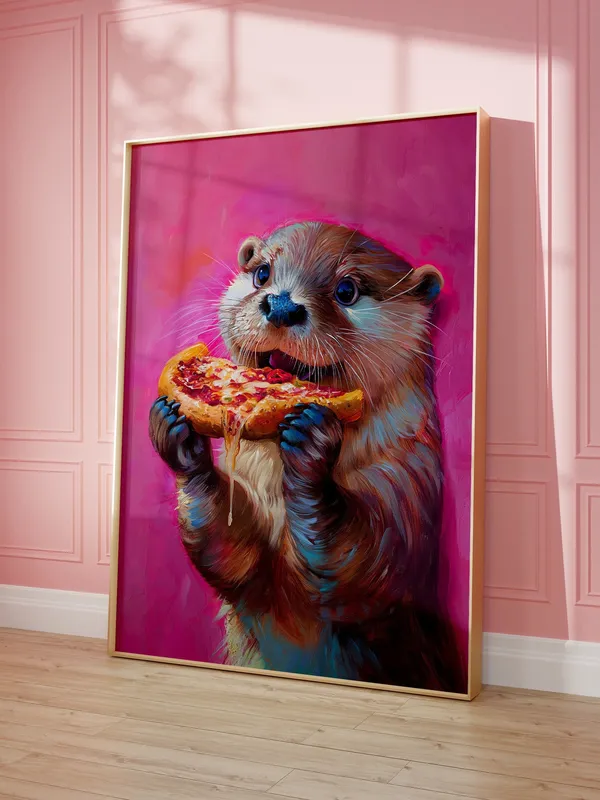 Cute Otter Eating Pizza - Maximalist Oil