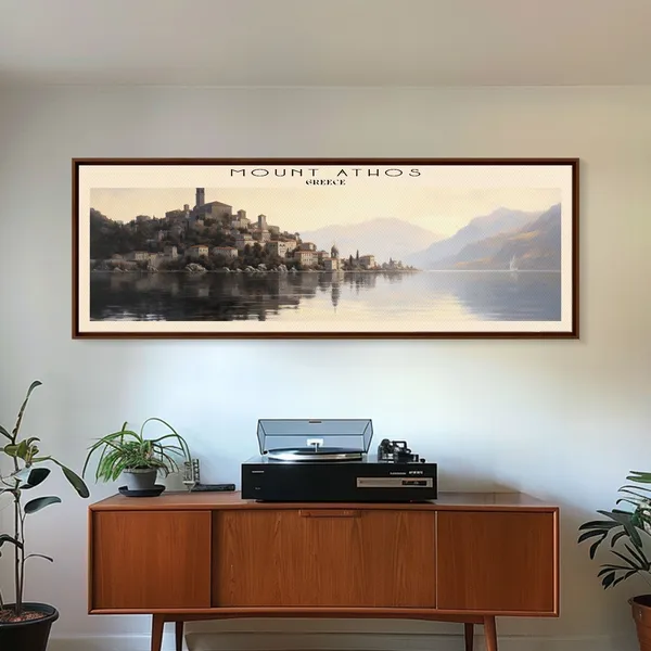 Mount Athos Panoramic Travel Poster, Greece Wall Art