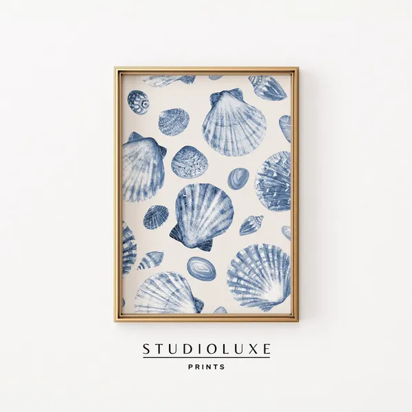 Seashell Pattern Print, Beachy Coastal Wall Art