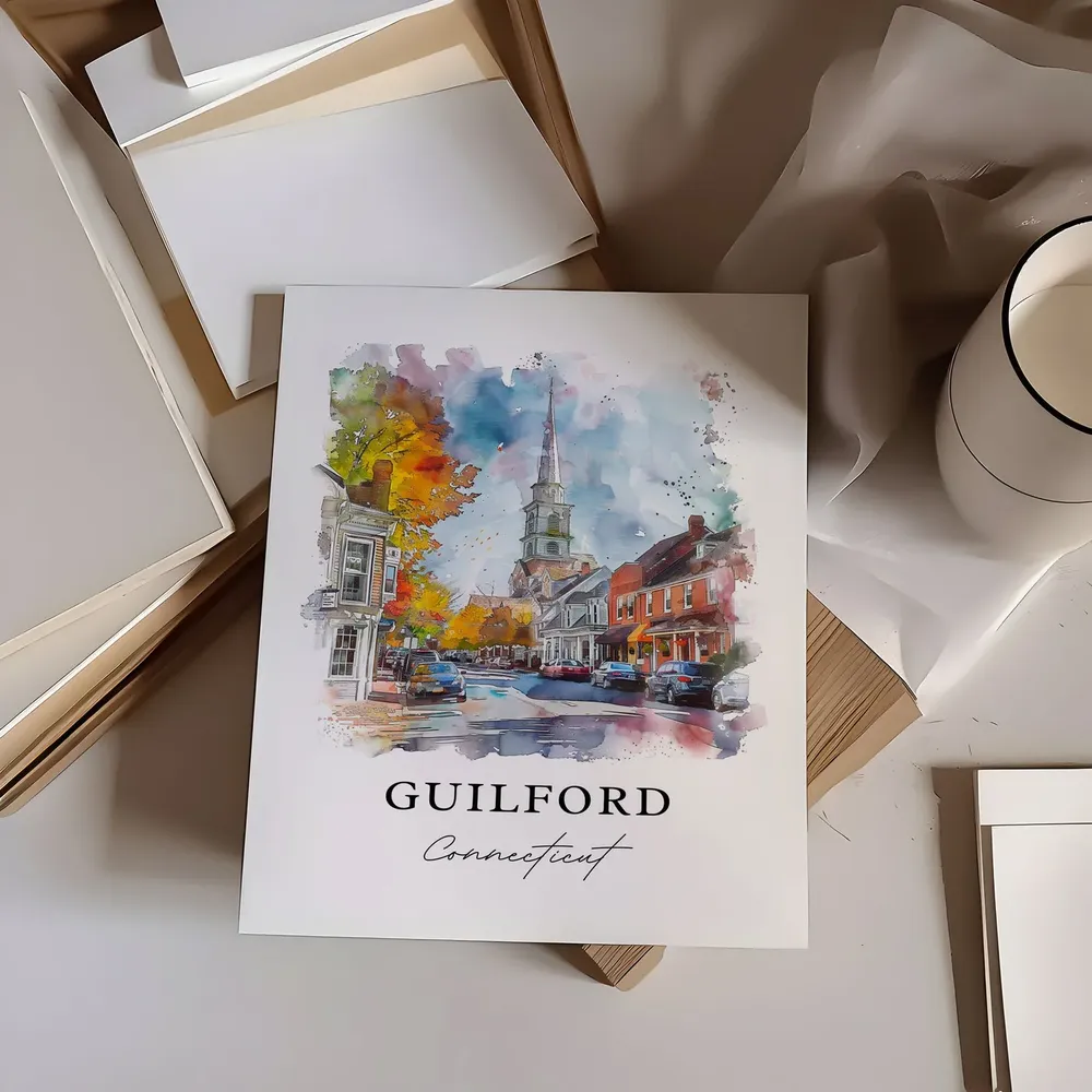 Guilford Ct Watercolor Travel Poster, Connecticut - Image 6