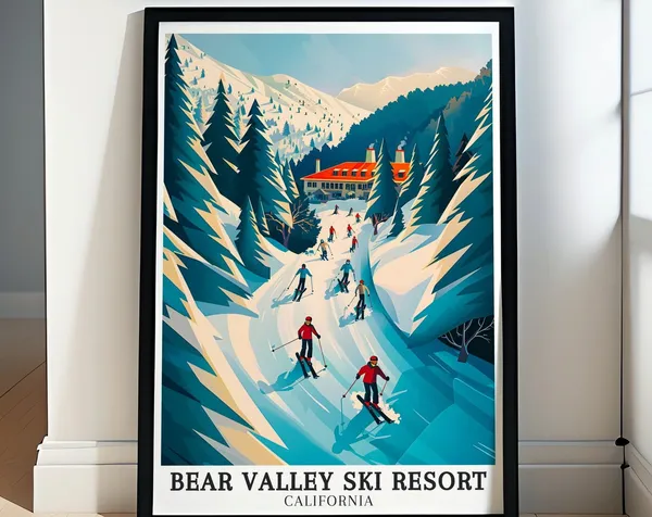 Bear Valley Ski Resort Travel Poster, Sierra Nevada