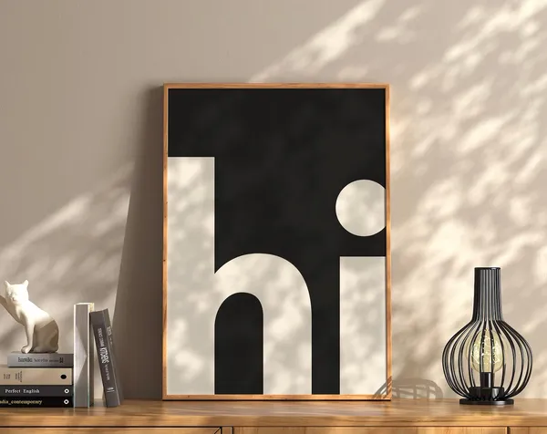 Hi Typography Poster, Vintage Bar Cart Decor