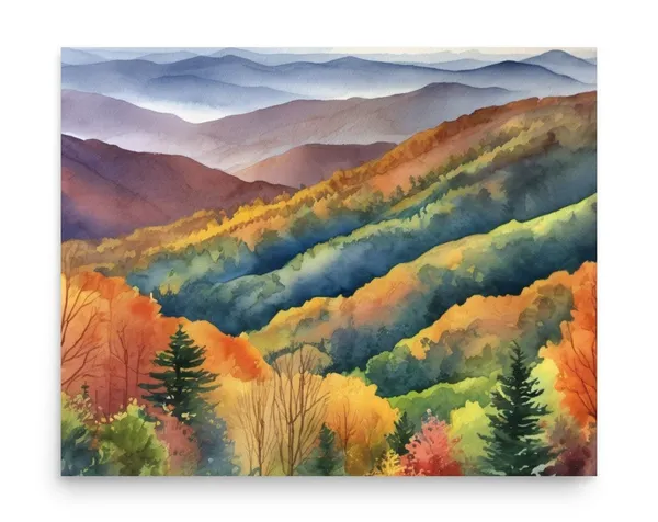 Smoky Mountains Watercolor Art Print, Fall Landscape