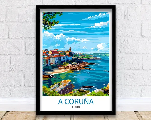 A Coruna Spain Travel Poster, Spanish City View