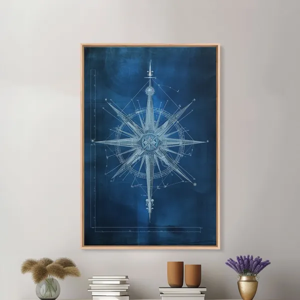 Industrial Compass Nautical Blueprint Art Print