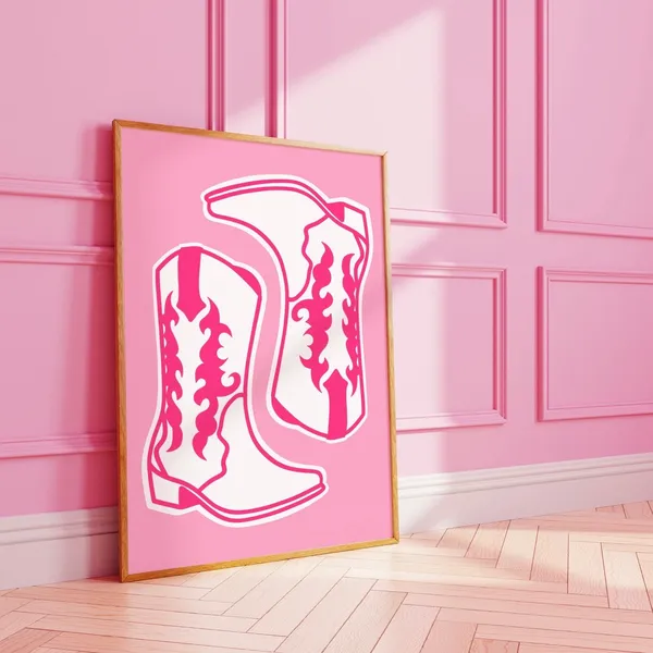 Cowboy Boots Line Drawing Retro Style Art Print
