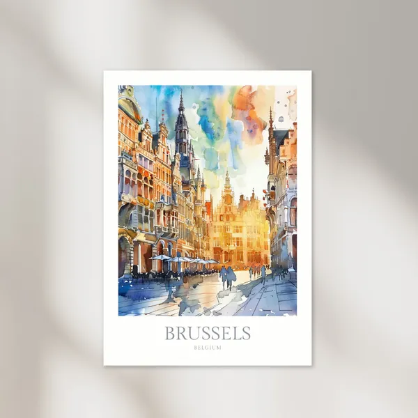 Brussels Belgium Watercolor Travel Poster