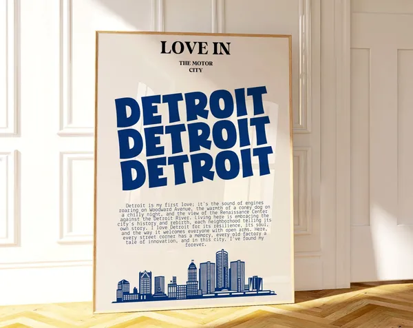 Detroit Custom Cityscape Travel Poster Art Print