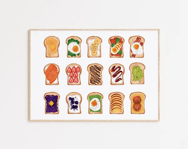 Toast Breakfast Art Print, Trendy Kitchen Decor
