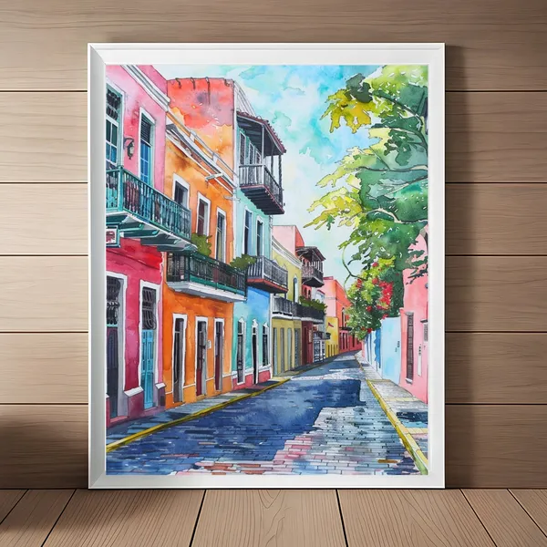 Puerto Rico Old San Juan Vintage Watercolor Travel Poster