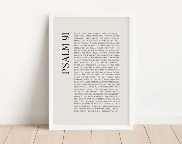 Psalm 91 Bible Verse, Christian Wall Art Print