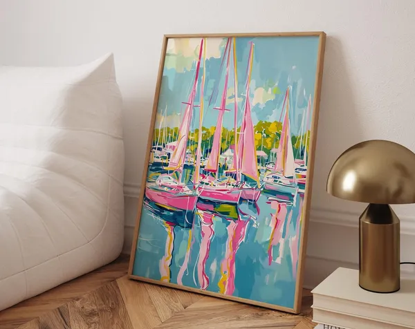 Sailboats Harbour Travel Poster