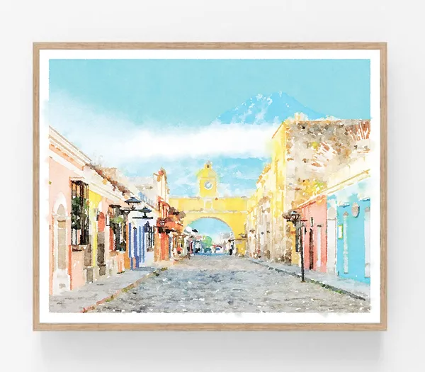 Antigua Guatemala Watercolor Travel Poster, Wall Art Print