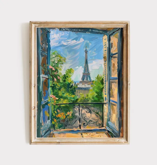 Matisse-Inspired Open Window, Eiffel Tower Art Print