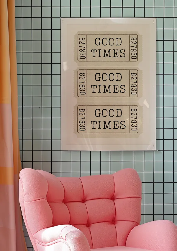 Retro Good Times Ticket Art Print, Preppy Decor
