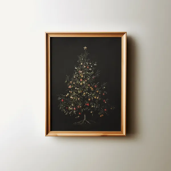 Christmas Tree Oil Painting, Cottage Core Decor