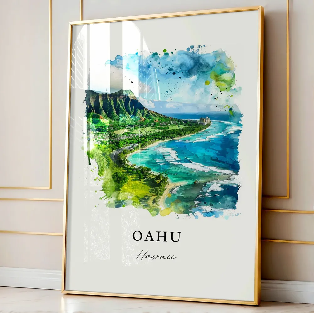 Oahu Hawaii Watercolor Honolulu Travel Poster Print - Image 4