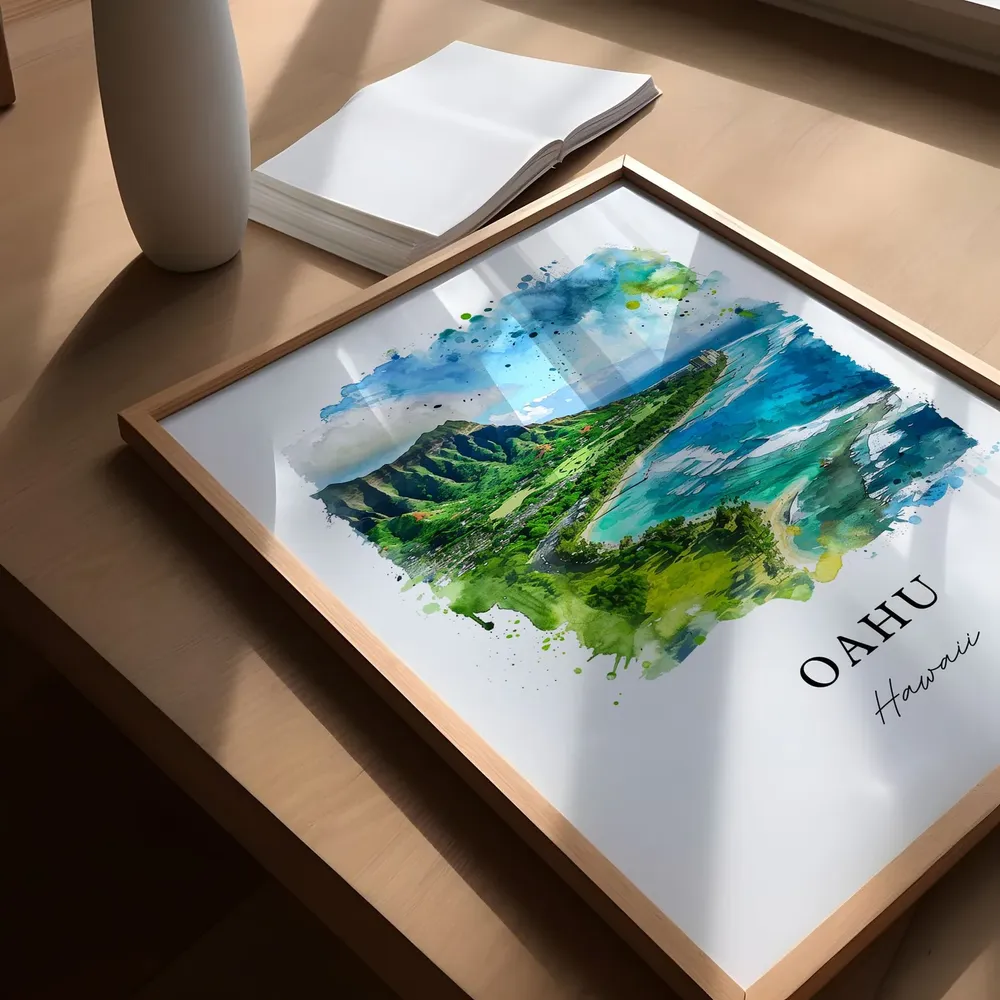 Oahu Hawaii Watercolor Honolulu Travel Poster Print - Image 5