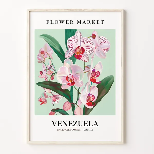 Venezuela Flower Market Orchid Botanical Art Print