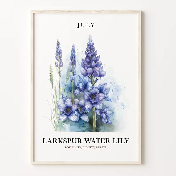 July Flower Month Larkspur Water Lily Art Print
