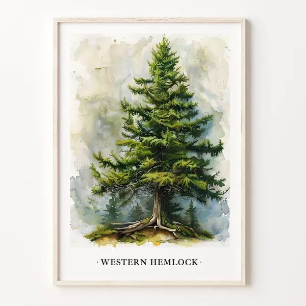 Western Hemlock Tree Art Print, Botanical Illustration