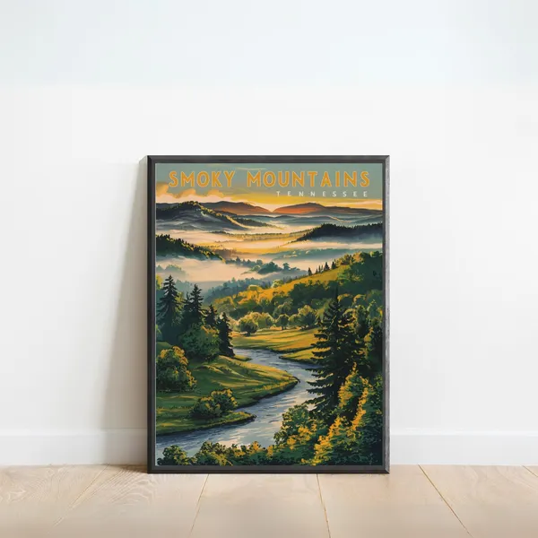 Smoky Mountain Vintage Travel Poster, Tennessee Print