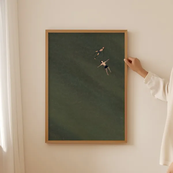 Men Floating In Water Art Print, Beach House Decor