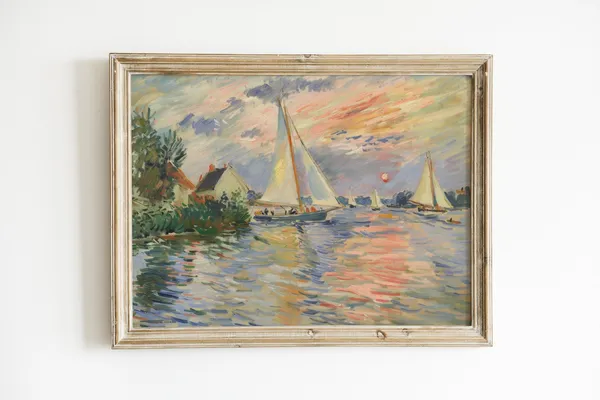 Boat Painting Vintage Seascape Sunset Travel Poster