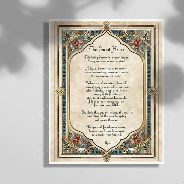 The Guest House, Rumi Literary Quote Poster Print