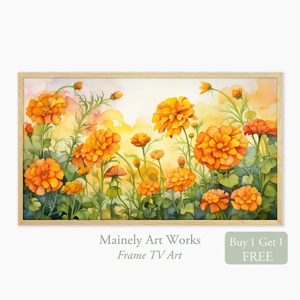 Marigold Flowers Floral Cottage Decor Art Print