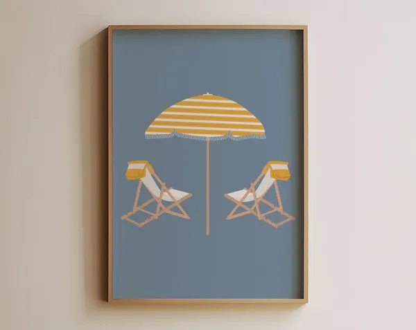 Minimalist Beach Chair Print, Coastal Summer Poster