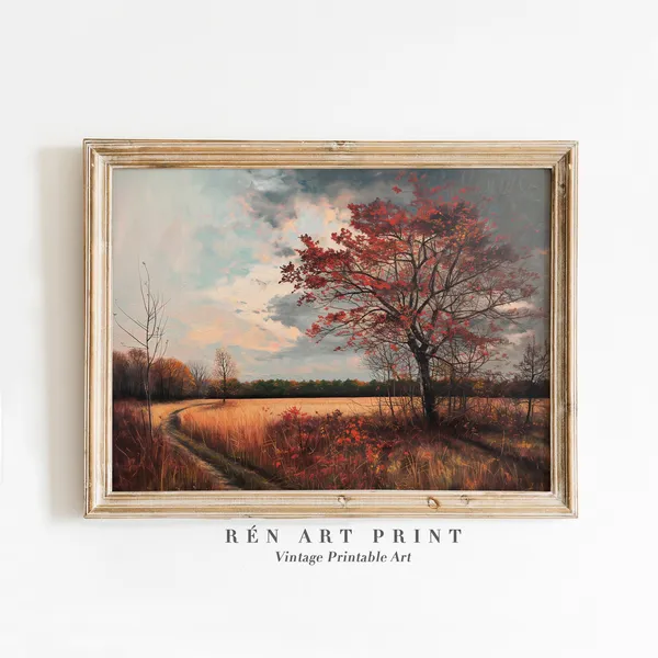 Vintage Autumn Rustic Landscape Art Print