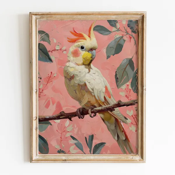 Cockatiel Pink Summer Bird Art Print, Preppy Decor