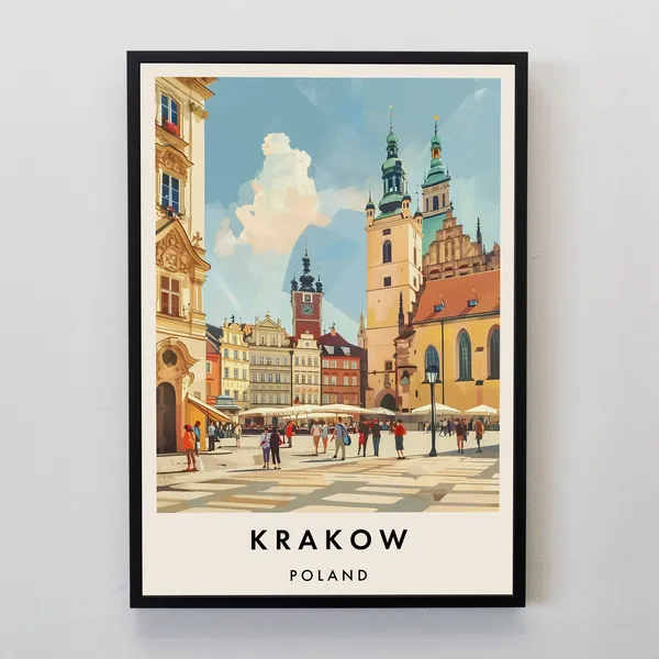 Krakow Travel Poster, Europe Wall Art Print